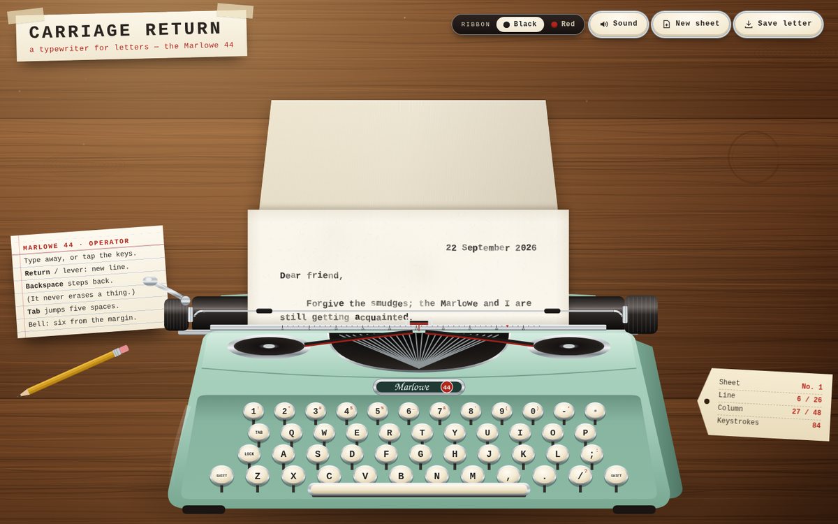 Preview of Carriage Return — A Typewriter for Letters
