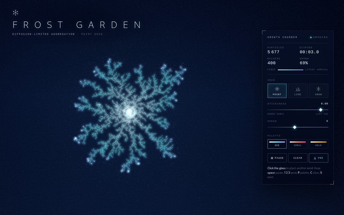 Preview of Frost Garden — Diffusion-Limited Aggregation
