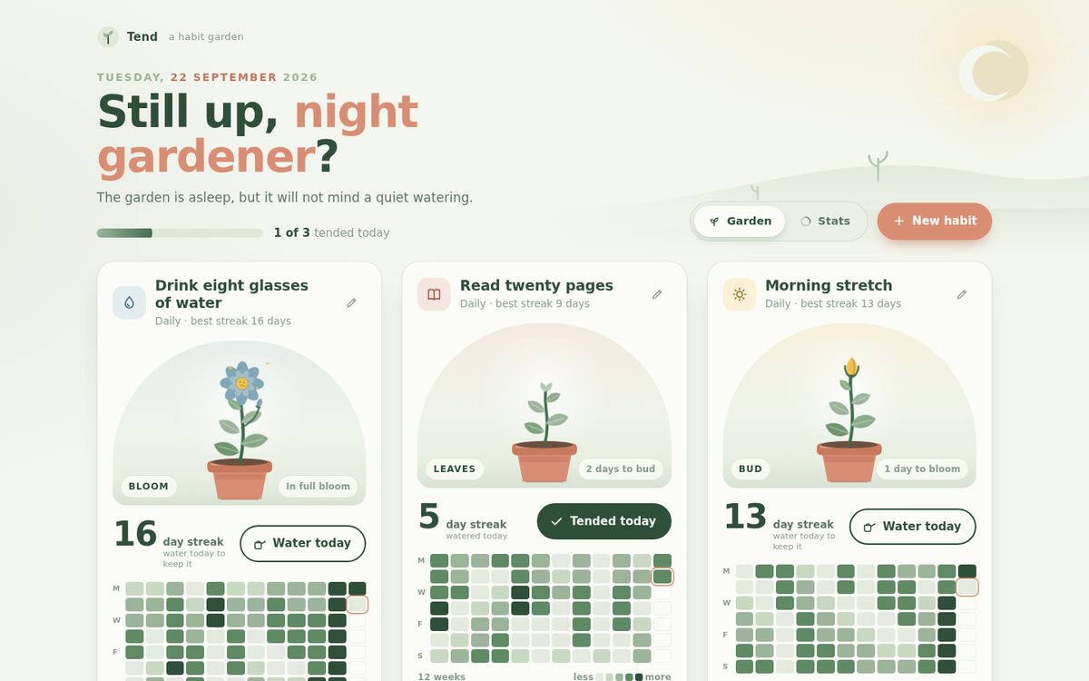 Preview of Tend — A Habit Garden