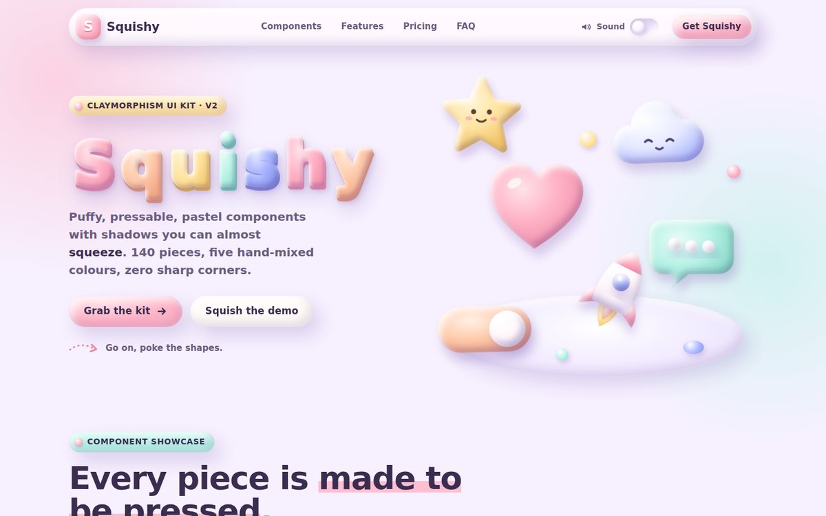 Preview of Squishy — Claymorphism UI Kit