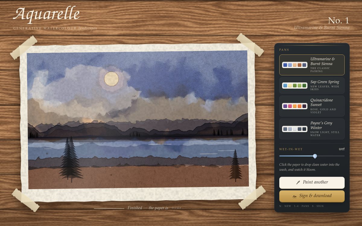 Preview of Aquarelle — Generative Watercolour Landscapes